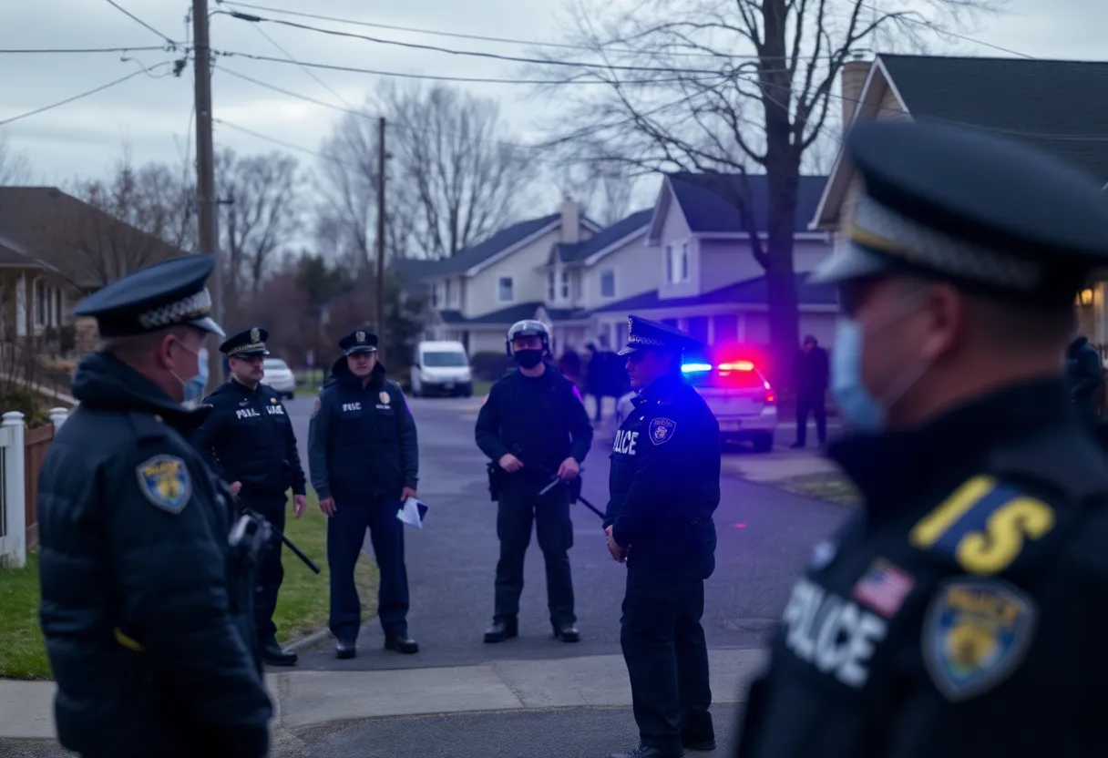 Police officers investigating a house in a Clinton SC neighborhood.