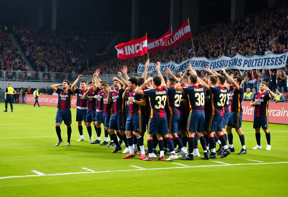 Presbyterian College Football Team celebrating on the field