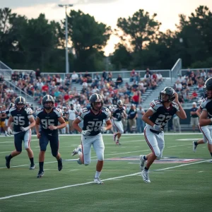 High school football players in action during a game in South Carolina