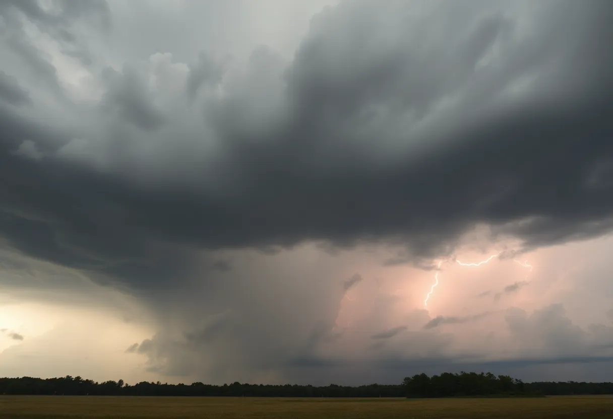 Dramatic dark clouds indicating a severe thunderstorm approaching in South Carolina