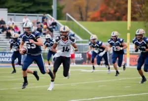 High school football players in action during a game