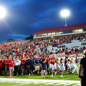 High school football game in South Carolina with players on the field