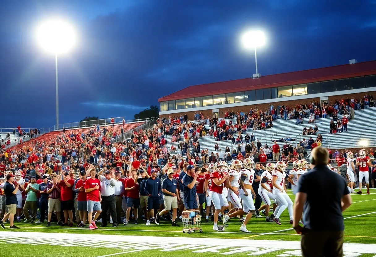 High school football game in South Carolina with players on the field