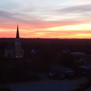 Sunset view over the town of Clinton, South Carolina