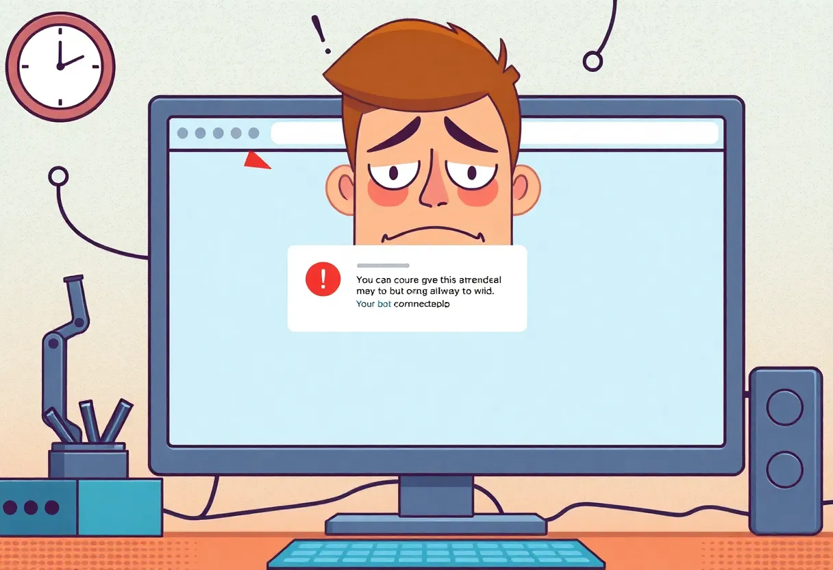 Illustration of a frustrated user experiencing TicketMaster error 401 on a computer