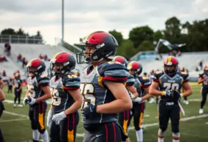 High school football players competing in the Touchstone Energy Bowl at Myrtle Beach