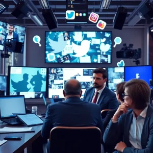 A representation of traditional media grappling with the complexities of the internet.