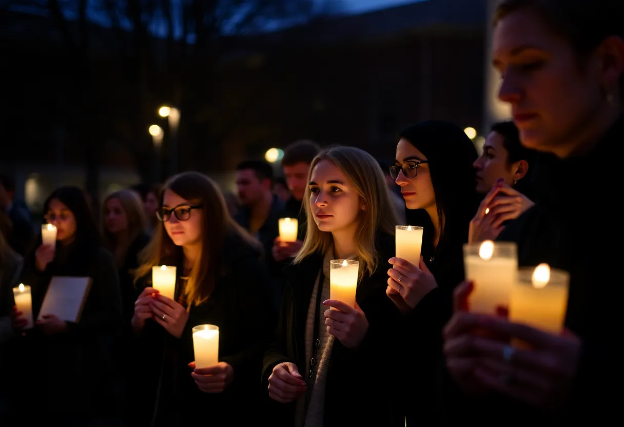 Candles and flowers at a vigil in memory of Charlie Kirk