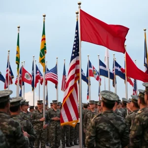 West Point academy flags during a ceremony