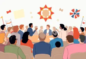 A diverse group engaging in respectful dialogue