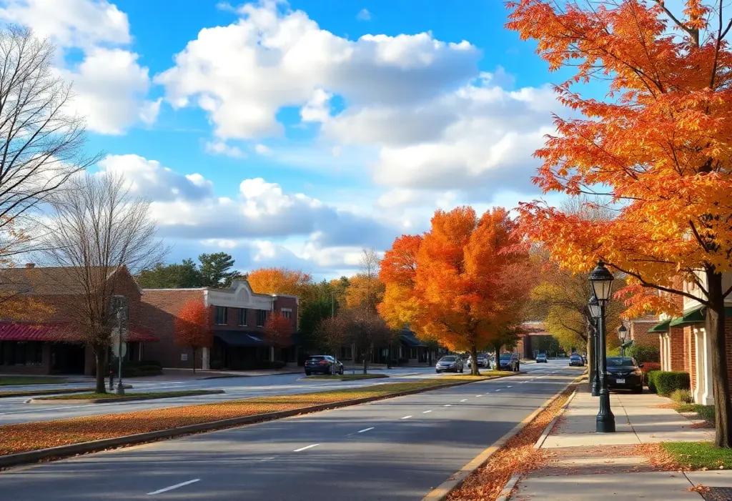 Autumn scene in Clinton, South Carolina with colorful foliage