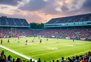 Football players from Clinton High School in action during a match