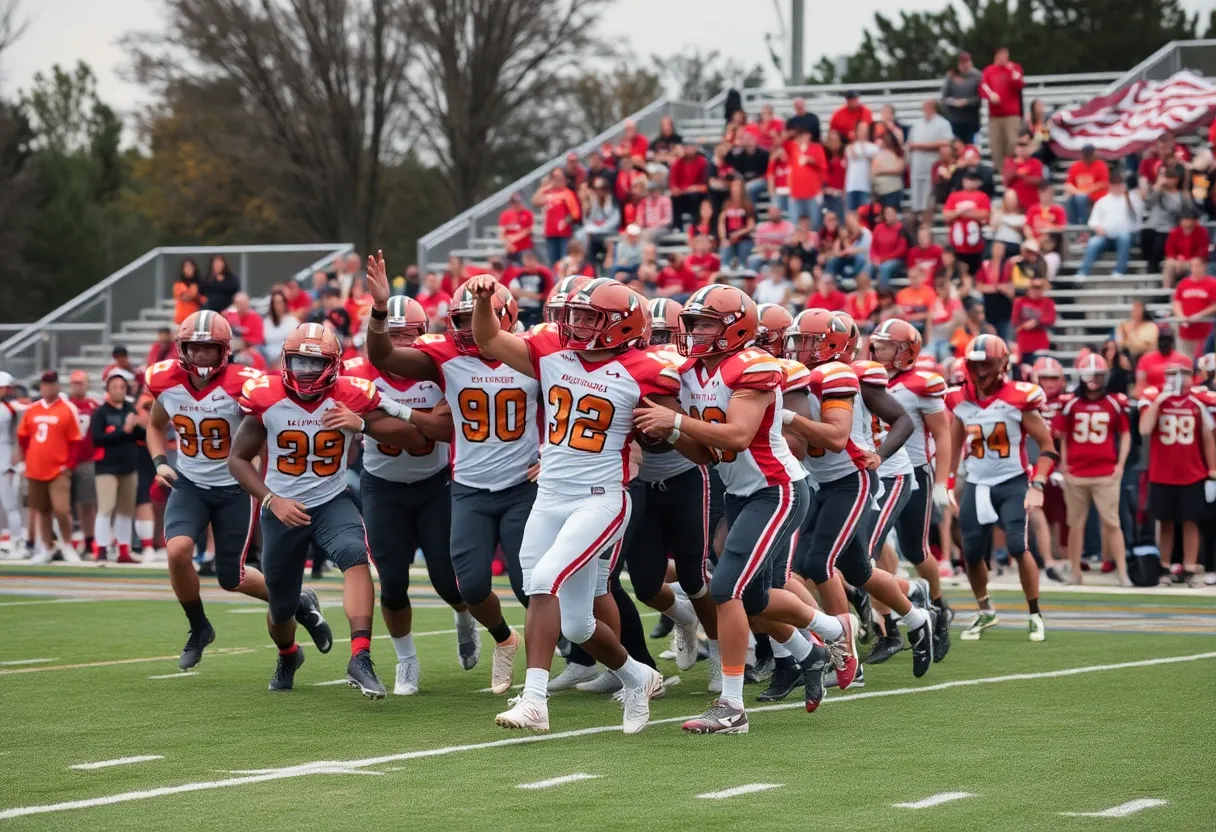 Clinton High School football team celebrating a touchdown