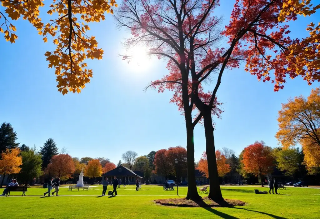 Sunny day in Clinton, South Carolina with people enjoying the outdoors