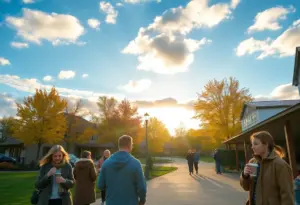 A picturesque fall day in Clinton SC with people enjoying the outdoors.