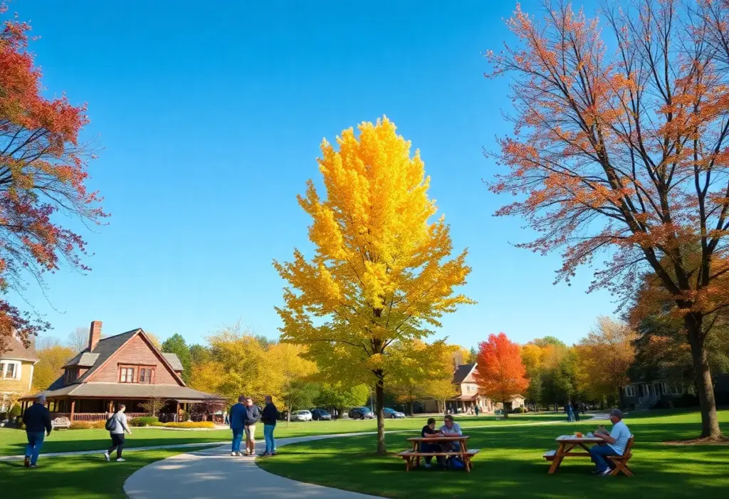 Autumn scenery in Clinton, SC with clear skies and colorful trees