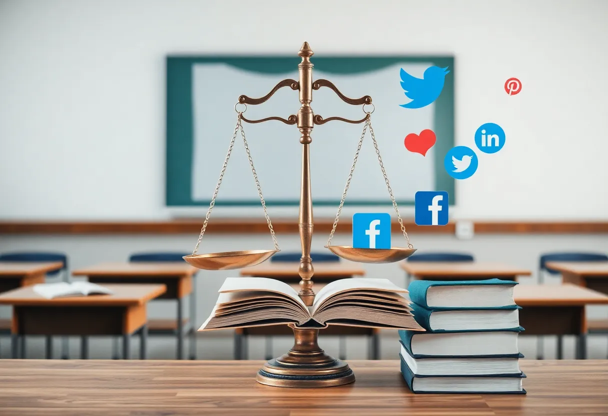 An abstract representation of education and free speech relating to Florida teachers investigation.