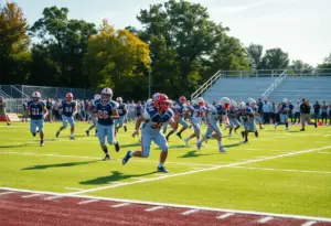 High school football teams competing on the field