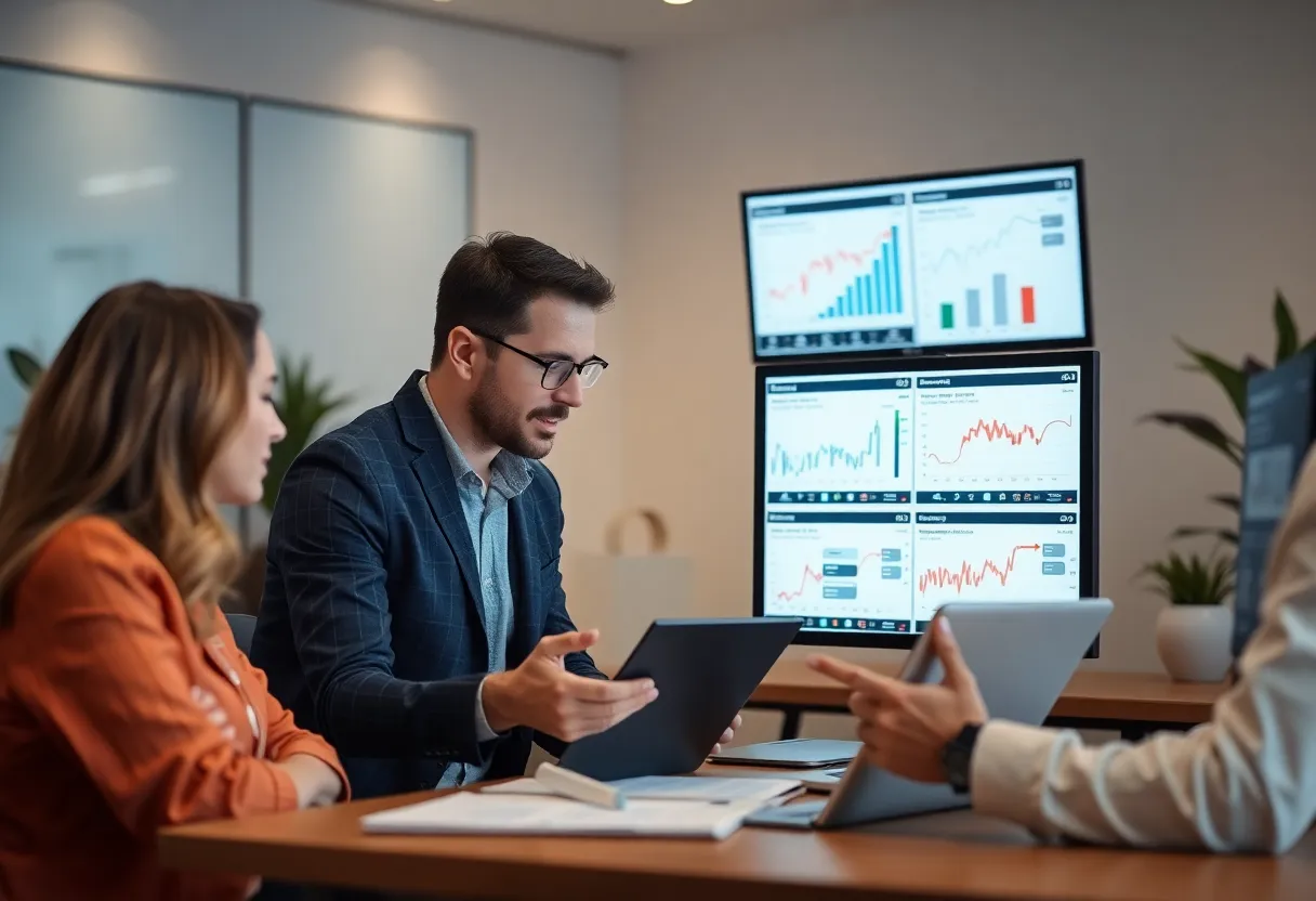 A marketing team reviewing social media data and strategies focused on behavioral insights.