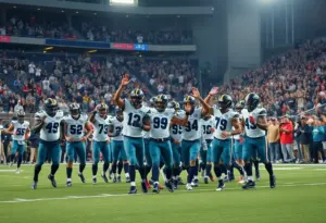 Presbyterian College football team celebrating a touchdown