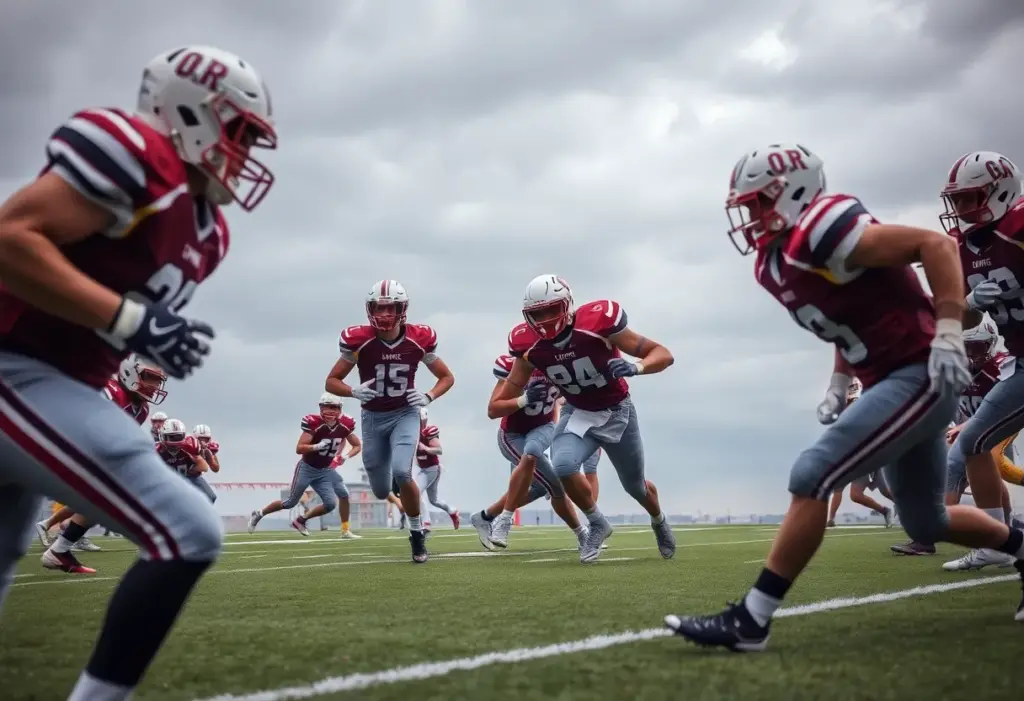 Football players in action during a high school game in South Carolina