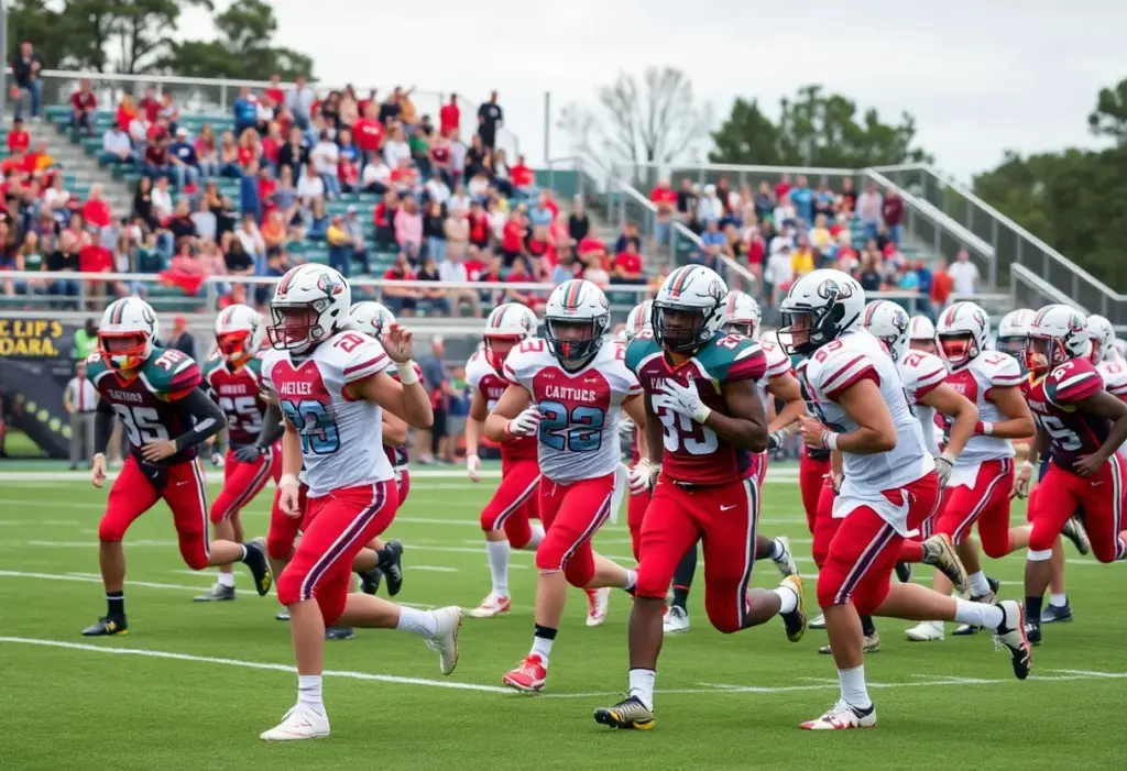 High school football game in South Carolina with players and fans