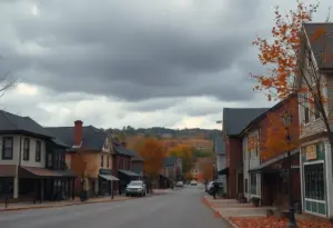 Autumn scene in Clinton SC with stormy weather