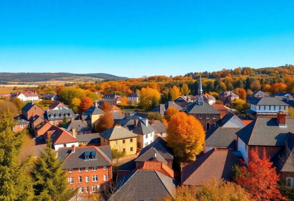 Colorful autumn scene in Clinton SC with clear blue skies