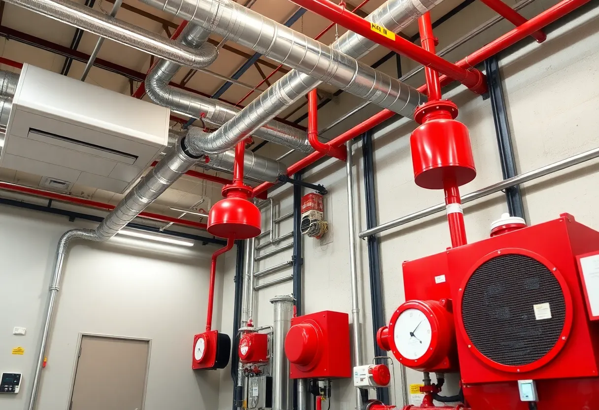 HVAC and fire protection equipment in an industrial setting