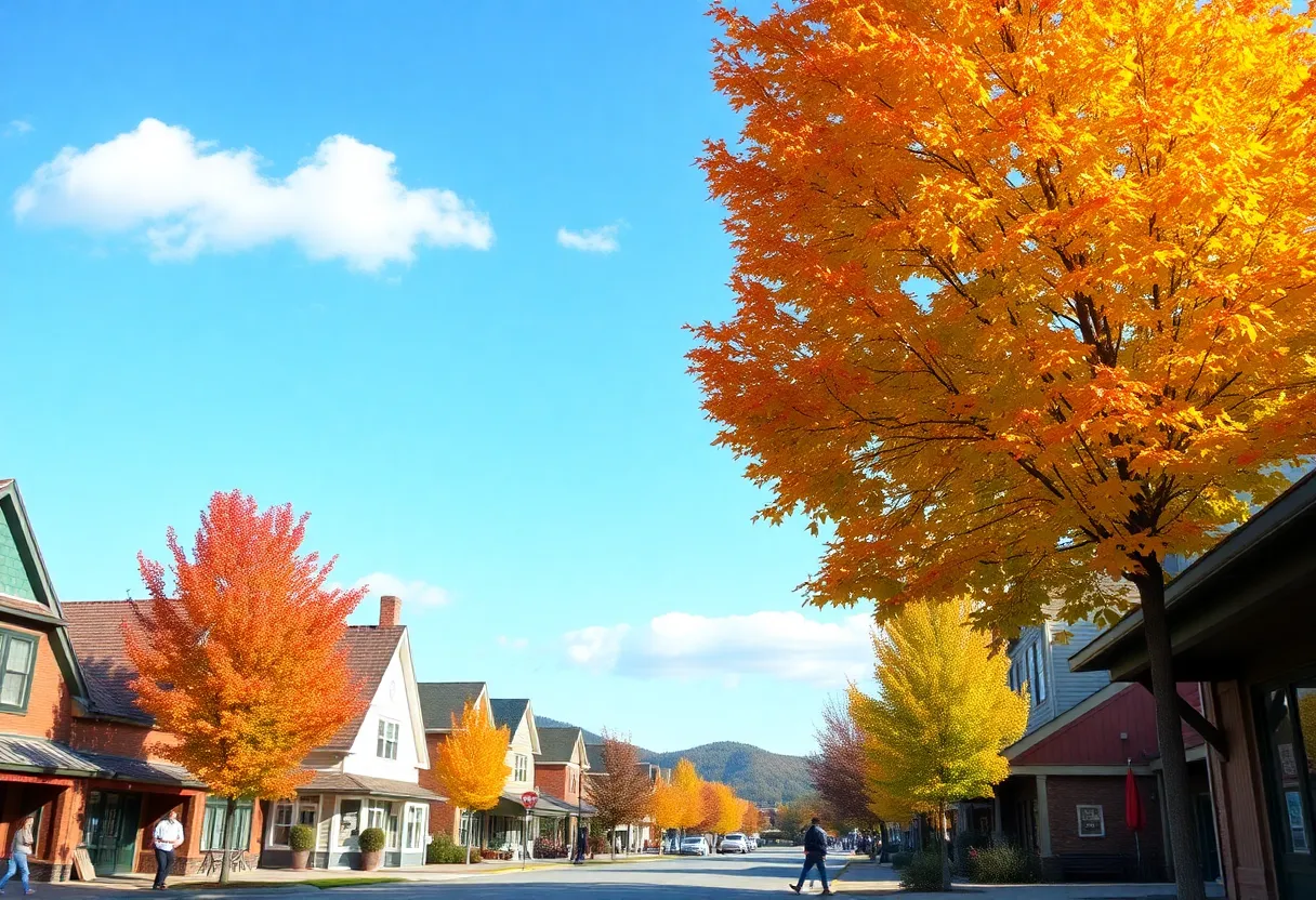 Fall day in Clinton SC with colorful leaves and clear skies