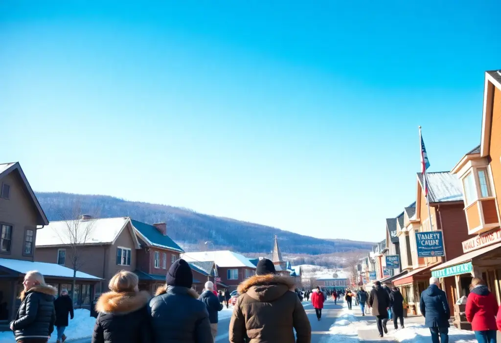Winter morning in Clinton SC with clear sky and people in warm clothing
