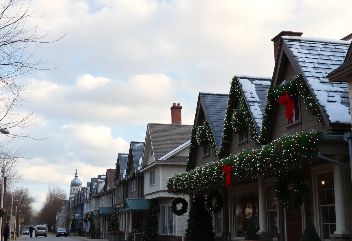 Festive decorations and partly cloudy sky in Clinton, SC on Christmas Day