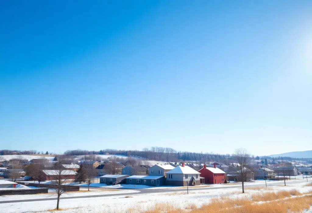 A clear blue sky over the town of Clinton, SC on a chilly December day.