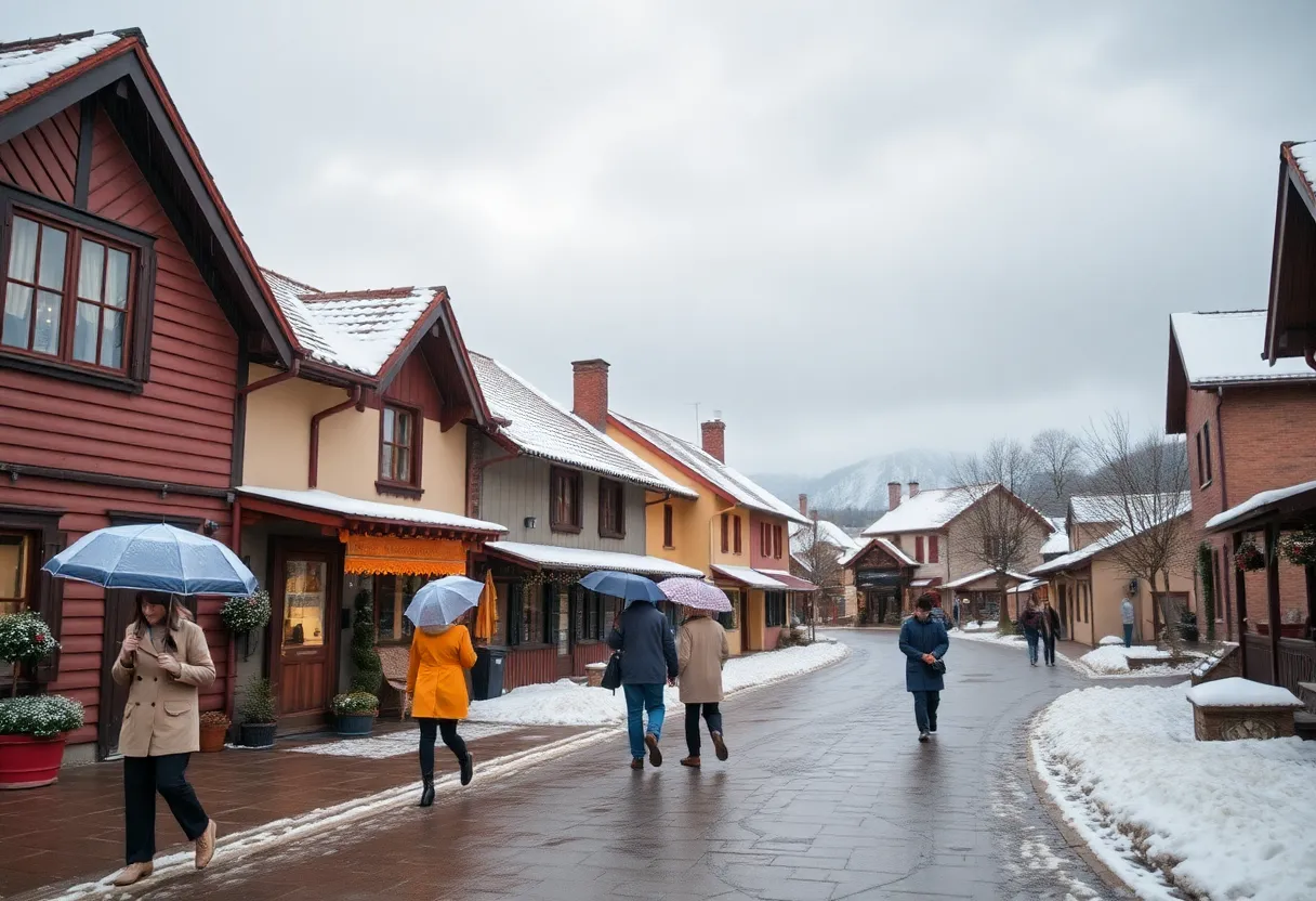 A tranquil rainy scene in Clinton, South Carolina, showcasing the cozy atmosphere of the town.