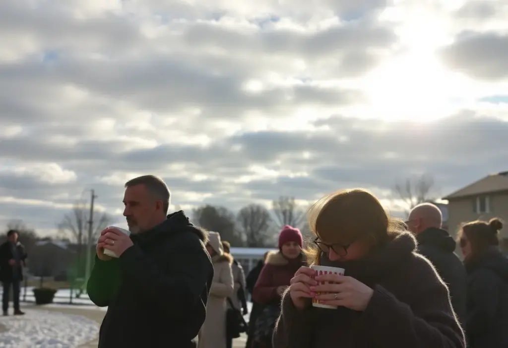 Winter morning in Clinton, SC with cloudy skies transitioning to sunny