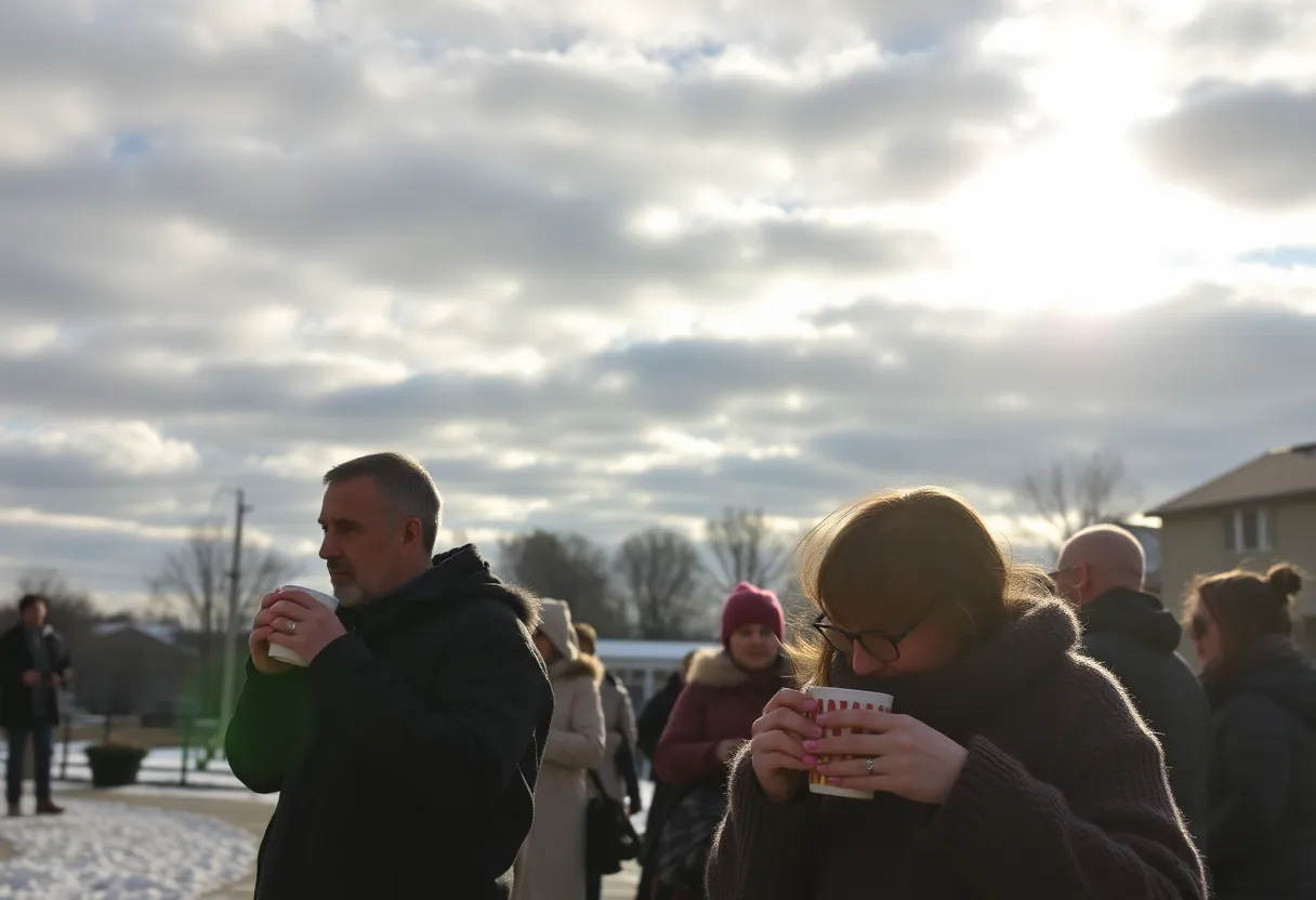 Winter morning in Clinton, SC with cloudy skies transitioning to sunny