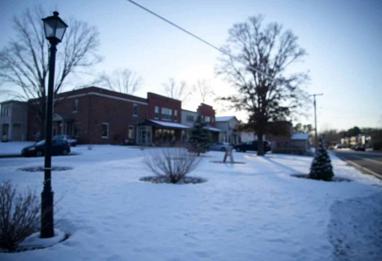 A clear winter day in Clinton, South Carolina with frost-covered plants.
