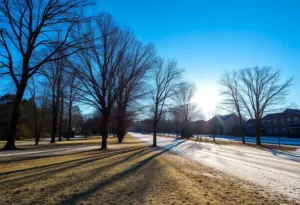 Winter day in Clinton SC with clear skies and sunlight.
