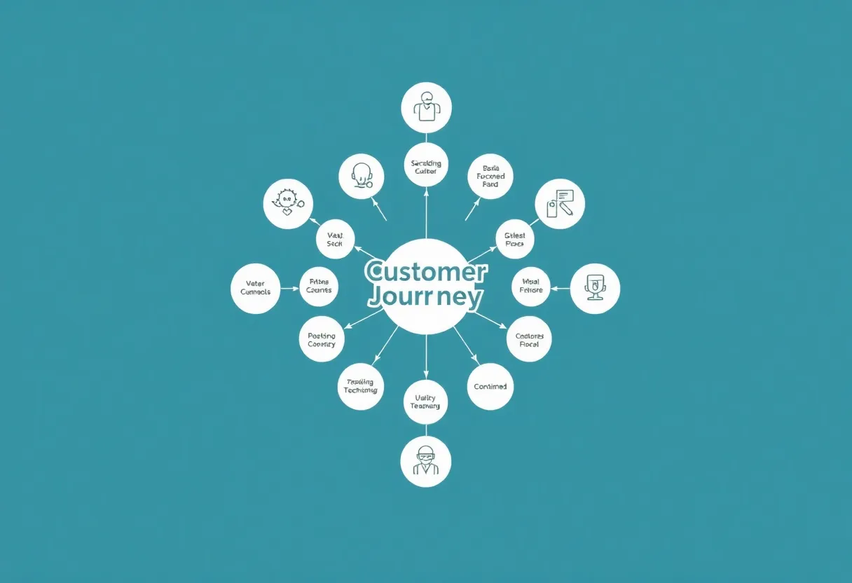 Illustration of customer journey mapping depicting various stages and touchpoints.