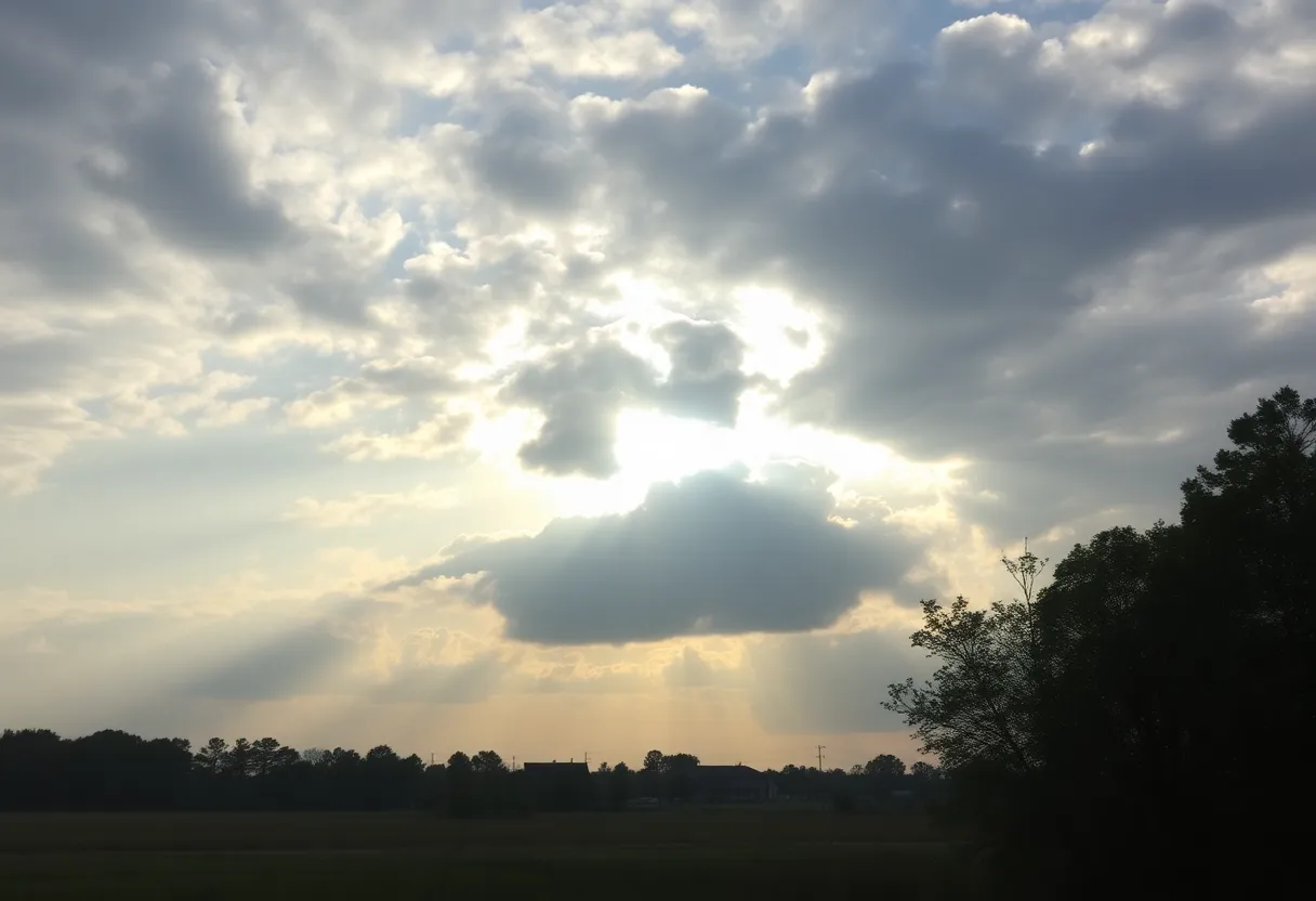 Peaceful morning landscape in Clinton SC with cloudy skies