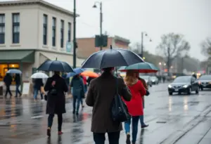 People with umbrellas walking in the rain in Clinton SC