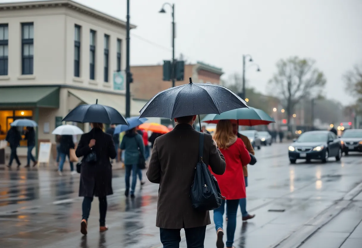 People with umbrellas walking in the rain in Clinton SC