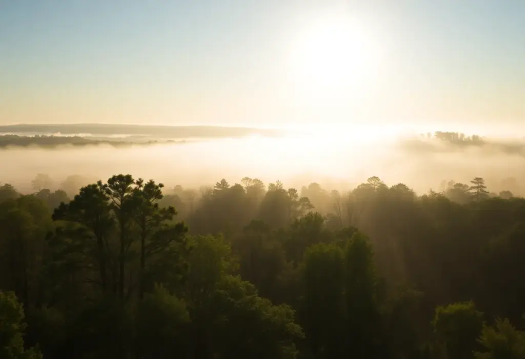 Scenic view of Clinton SC transitioning from fog to sunshine