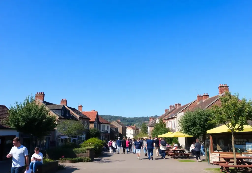 A picturesque sunny day in Clinton SC with clear skies and residents enjoying outdoor activities.