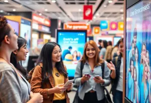 An illustration of consumers engaging with digital marketing advertisements