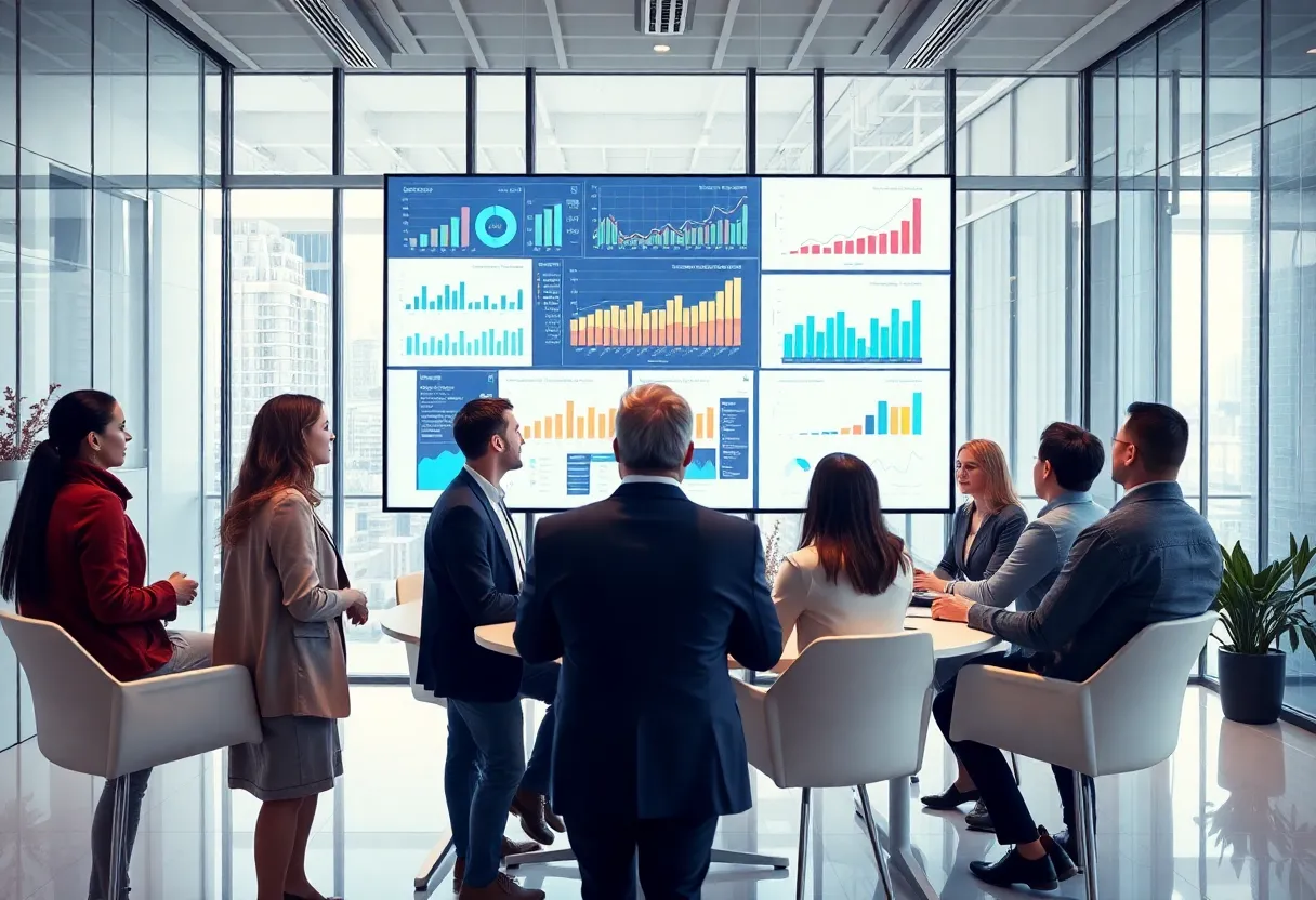 Team discussing data-driven digital marketing strategy