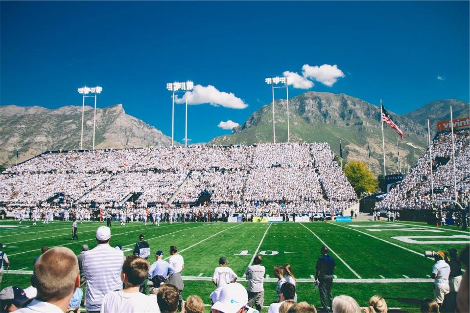Football resting on a field