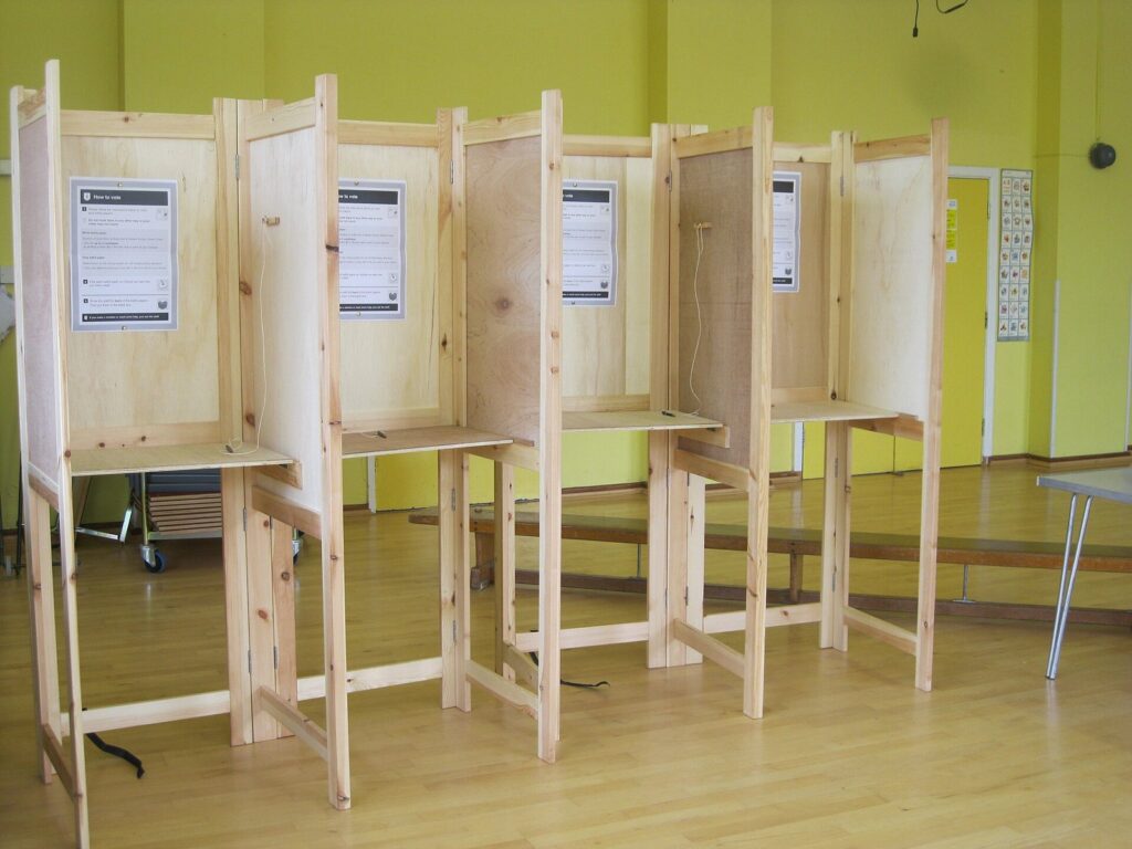 Row of voting booths at a polling place