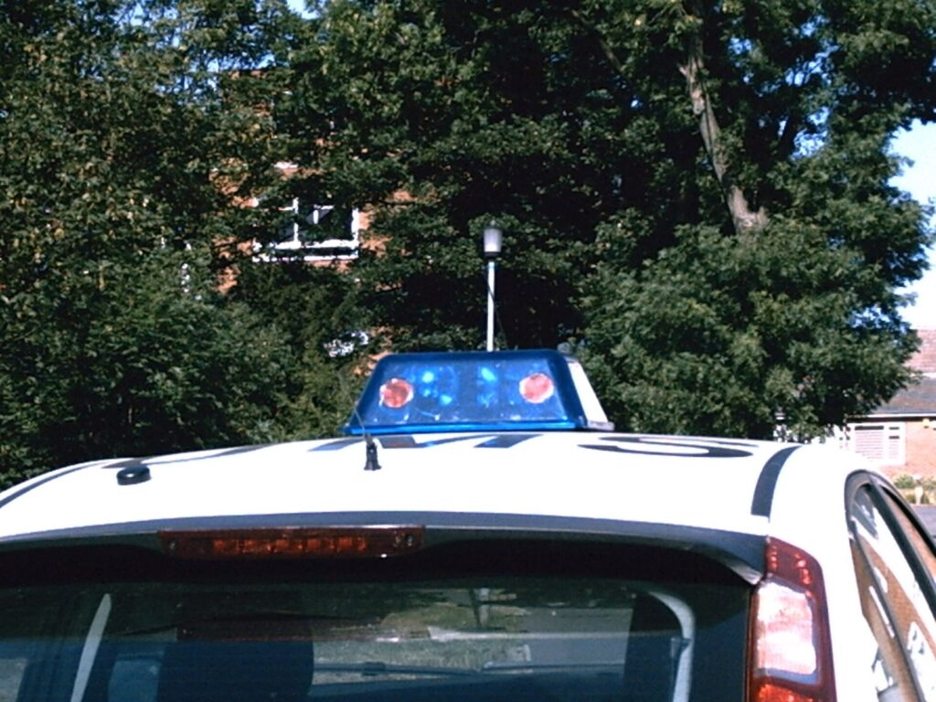 Emergency lights on top of a patrol car